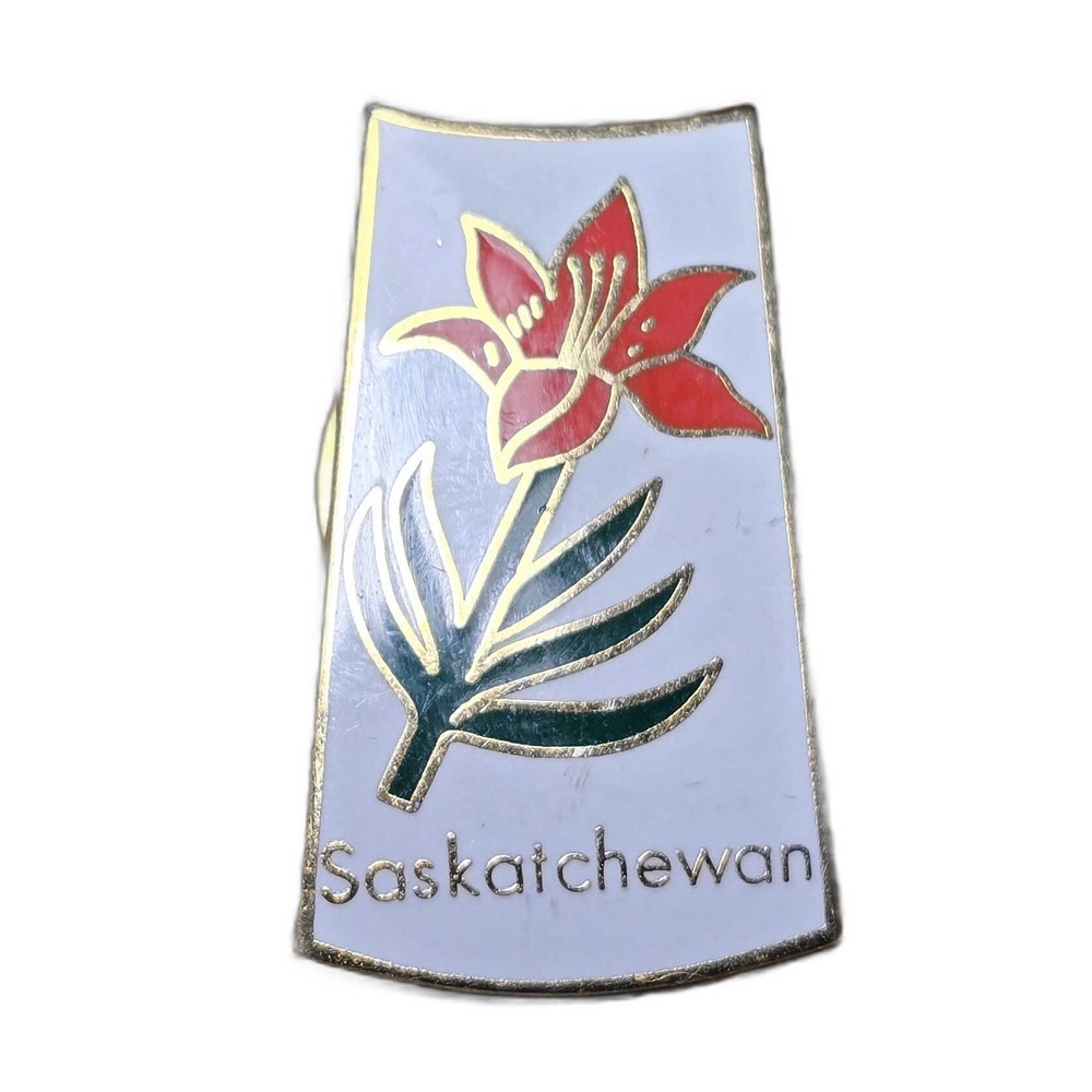 Saskatchewan Western Red Lily Flower Vintage Enamel Lapel Vest Hat Pin D28